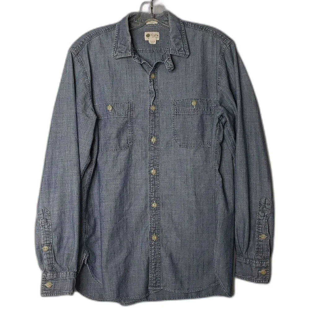 J. CREW Shirtings Tailored Fit Denim Long Sleeve Button Up Shirt Size Medium